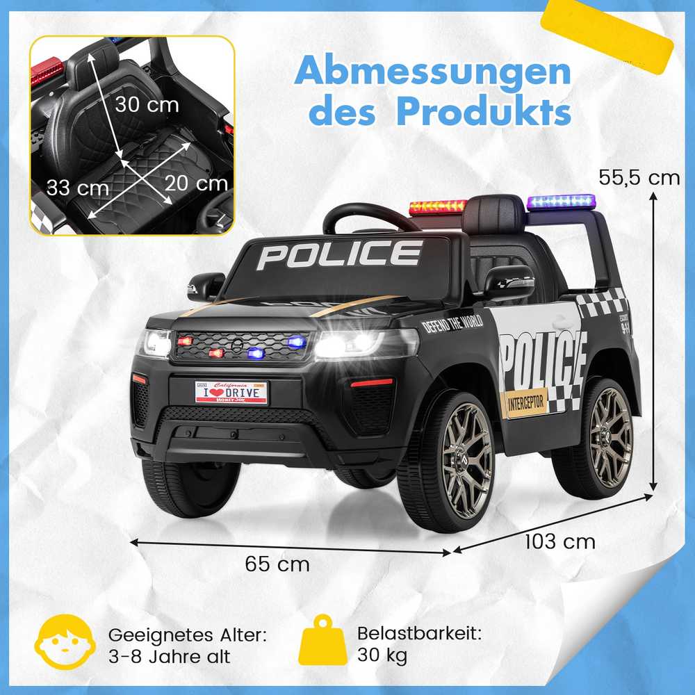 Promotions Vaikiškas elektrinis policijos automobilis, 103x65x55,5 cm, baltas