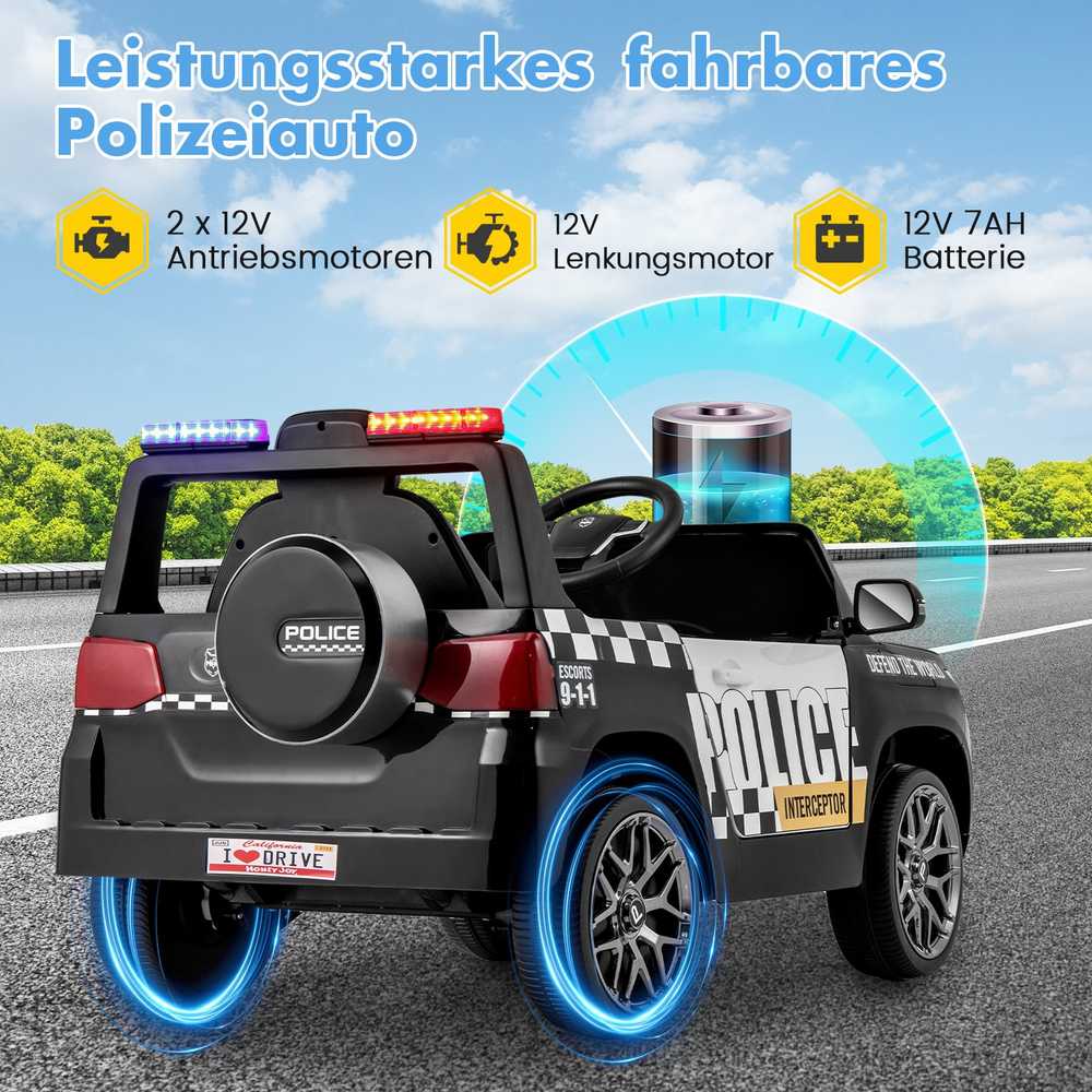 Promotions Vaikiškas elektrinis policijos automobilis, 103x65x55,5 cm, baltas