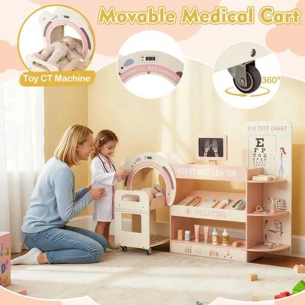 Promotions Vaikiškas gydytojo žaidimų rinkinys, 115.6x30.5x72.4 cm, rožinis, medinis vaidmenų ligoninės komplektas