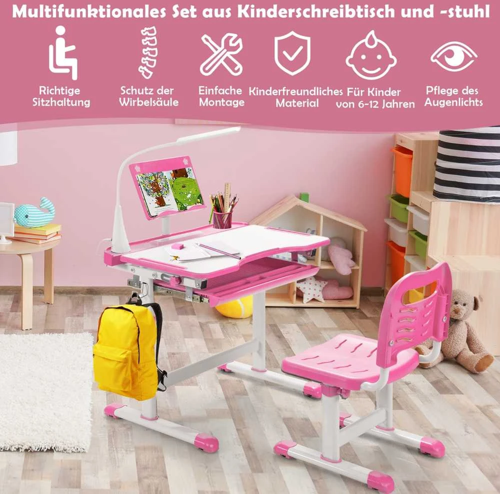 Promotions Vaikiškas mokymosi stalas ir kėdžių rinkinys, 71,1x52,1x52,1-78,7 cm stalas, 45,7x36,8x63,5-77,5 cm kėdė, rožinė