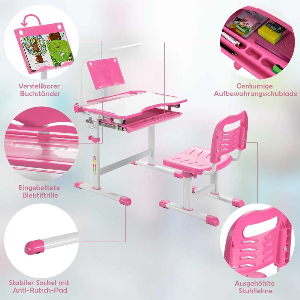 Promotions Vaikiškas mokymosi stalas ir kėdžių rinkinys, 71,1x52,1x52,1-78,7 cm stalas, 45,7x36,8x63,5-77,5 cm kėdė, rožinė