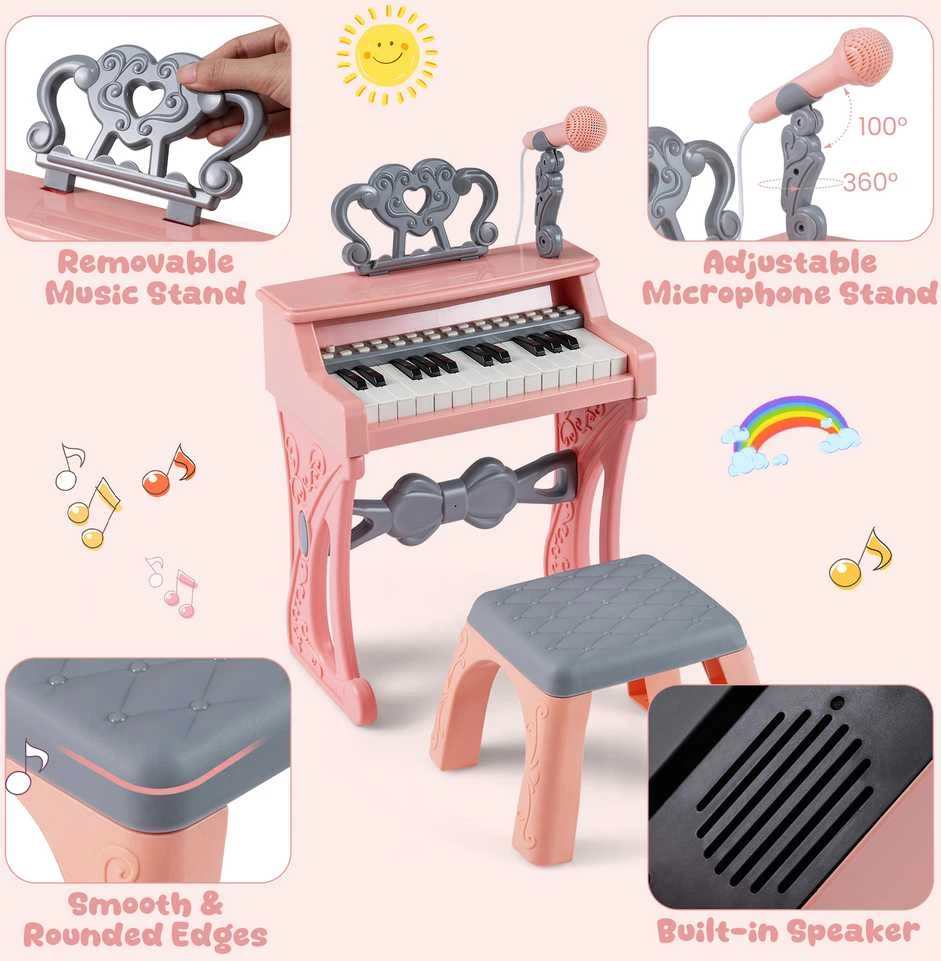 Promotions Vaikiškas pianinas, 25 klavišai, 30.5x17.5x45 cm, rožinis