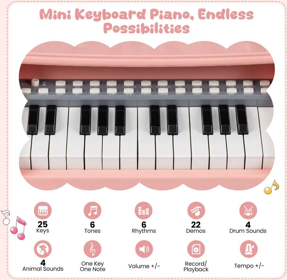 Promotions Vaikiškas pianinas, 25 klavišai, 30.5x17.5x45 cm, rožinis