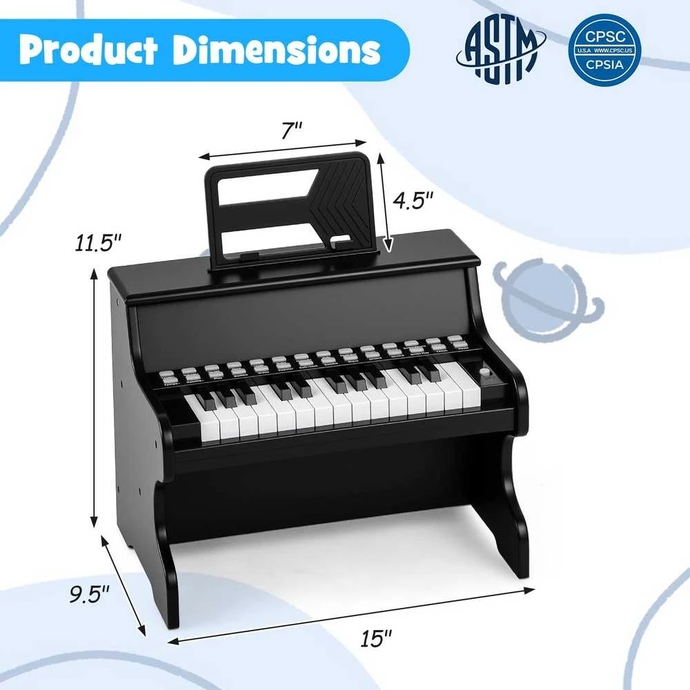 Promotions Vaikiškas pianinas, 25 klavišų mini skaitmeninis pianinas, 38x24x29 cm, juodas