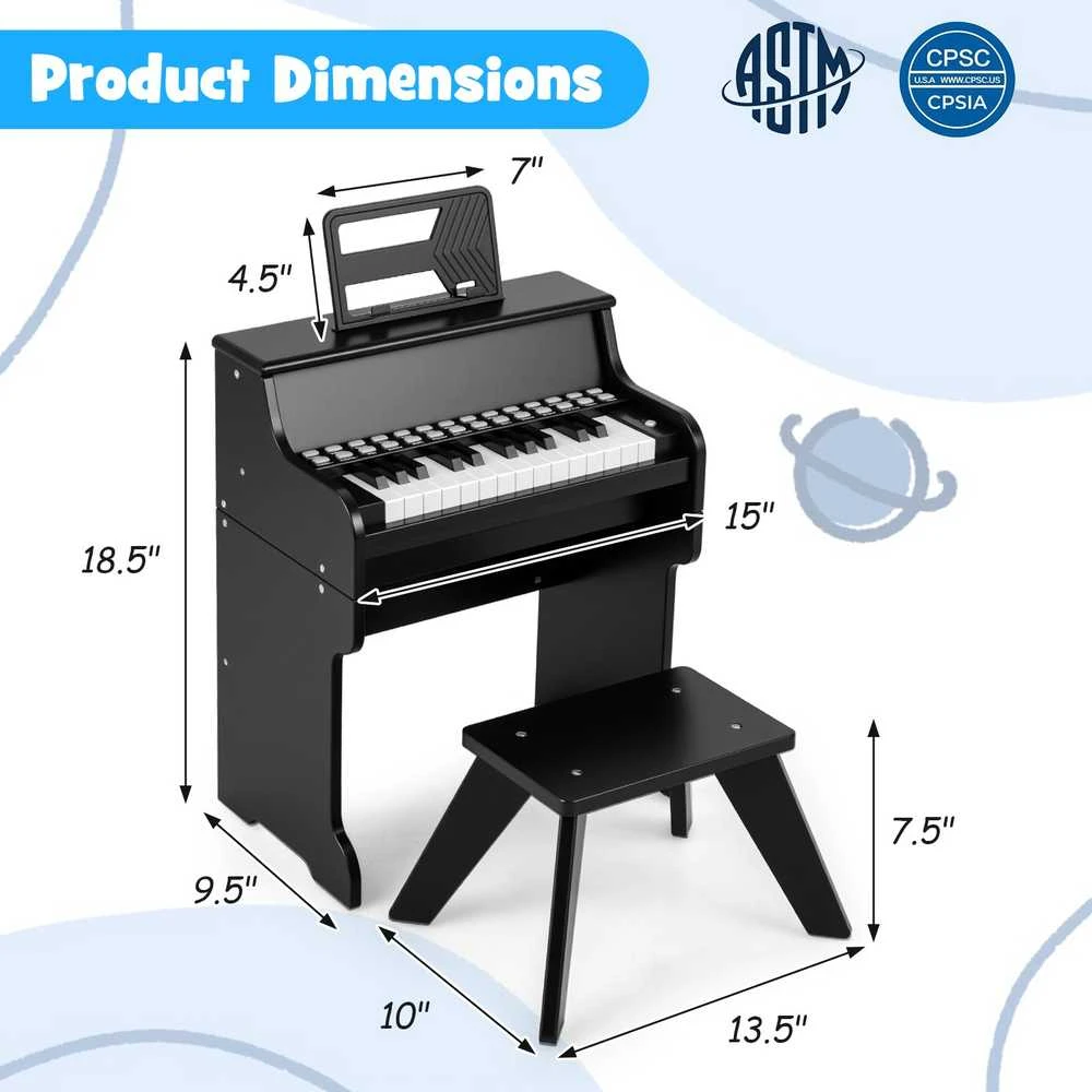 Promotions Vaikiškas pianinas, 38x24x47 cm, juodas, su taburete