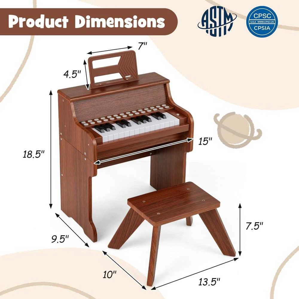 Promotions Vaikiškas pianinas, 38x24x47 cm, rudas, su taburete