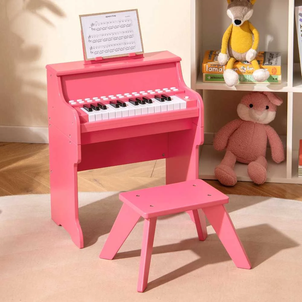 Promotions Vaikiškas pianinas-klaviatūra, 38x24x47 cm, rožinis, su taburete