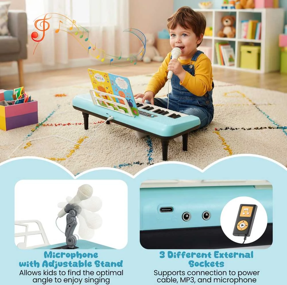 Promotions Vaikiškas pianinas-klaviatūra, 37 klavišai, 46.5x17.5x5.5 cm, mėlynas, nešiojamas