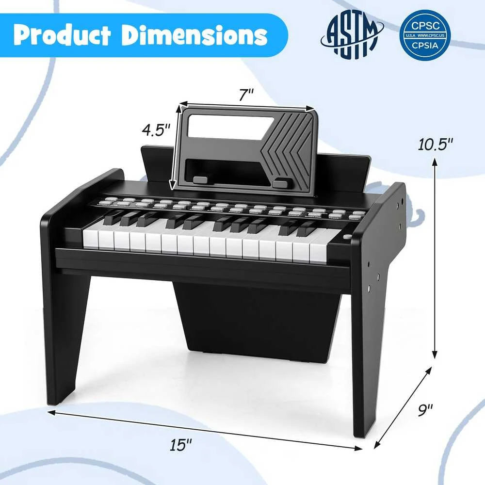 Promotions Vaikiškas pianinas-klaviatūra, 38x23x27 cm, juodas, skaitmeninis žaislas