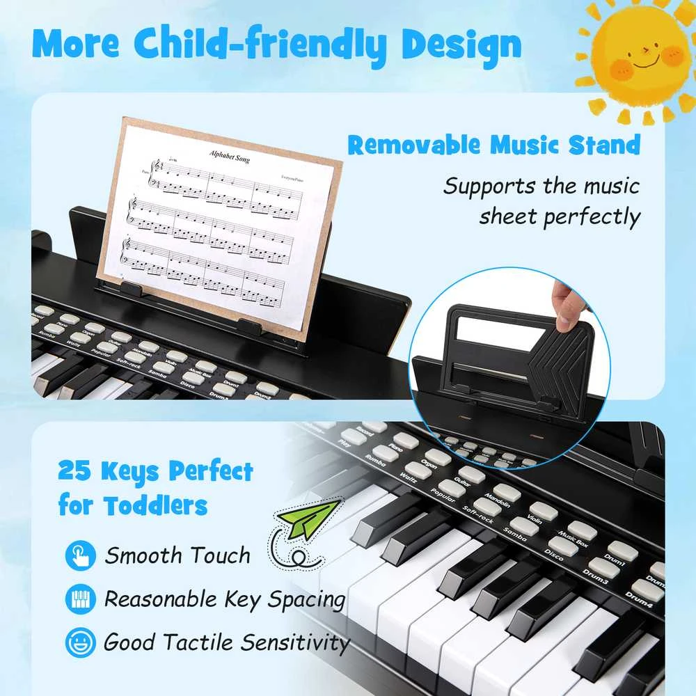 Promotions Vaikiškas pianinas-klaviatūra, 38x23x27 cm, juodas, skaitmeninis žaislas