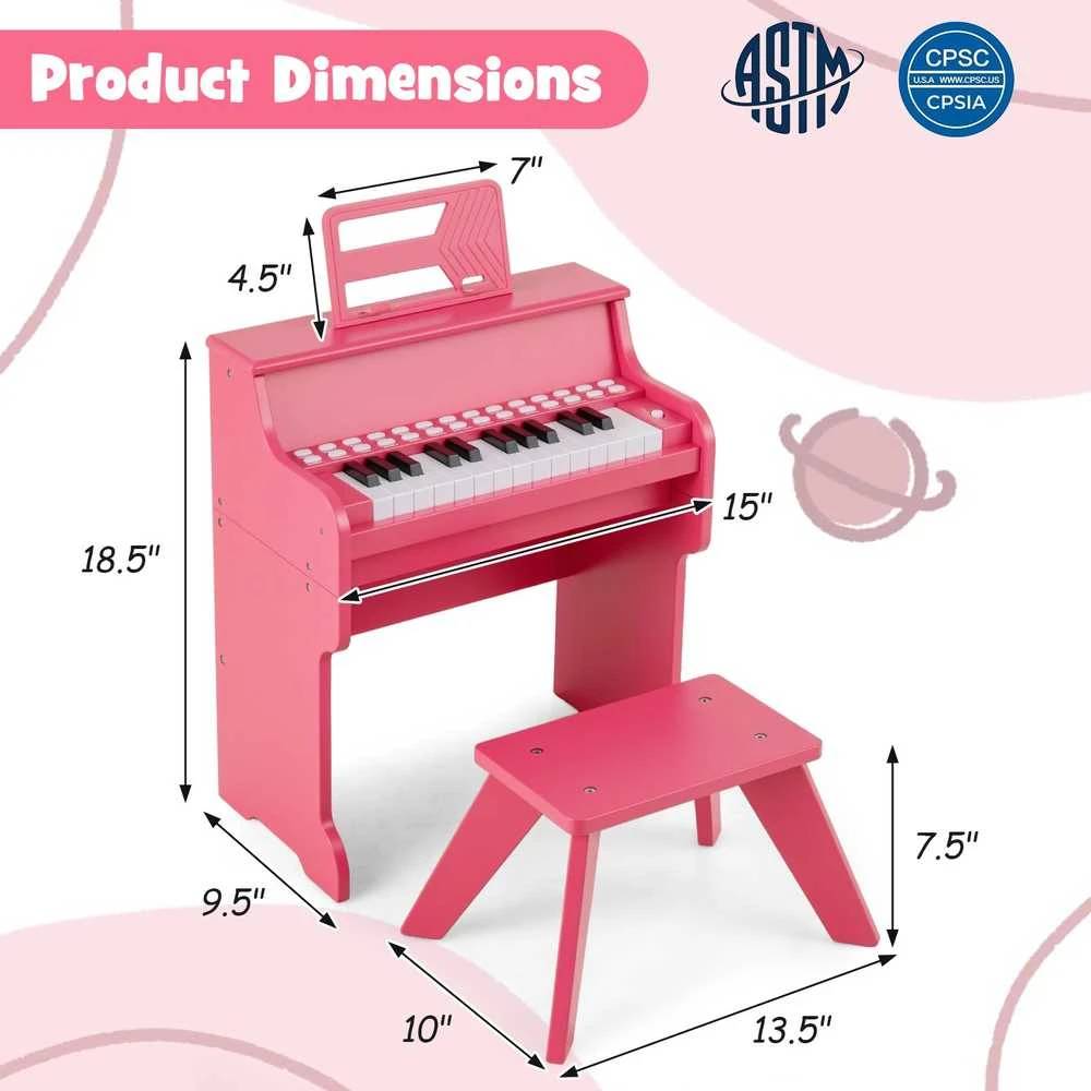 Promotions Vaikiškas pianinas-klaviatūra, 38x24x47 cm, rožinis, su taburete