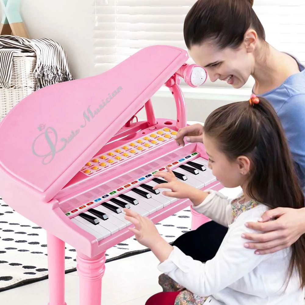 Promotions Vaikiškas pianino klaviatūra su kėdute ir mikrofonu, 35.6x30.5x54.6 cm, rožinė