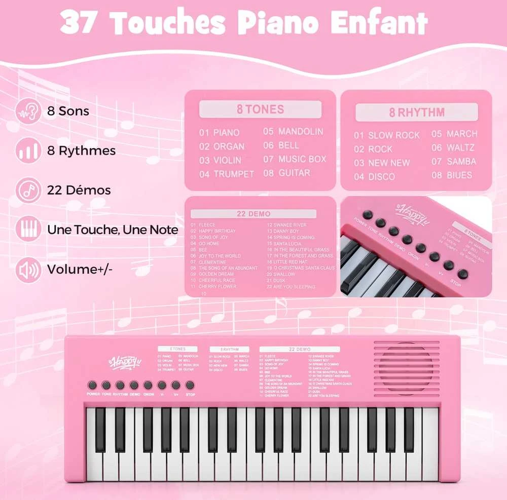 Promotions Vaikiškas pianino klaviatūra, 40.5x15x3.5 cm, rožinė, ABS