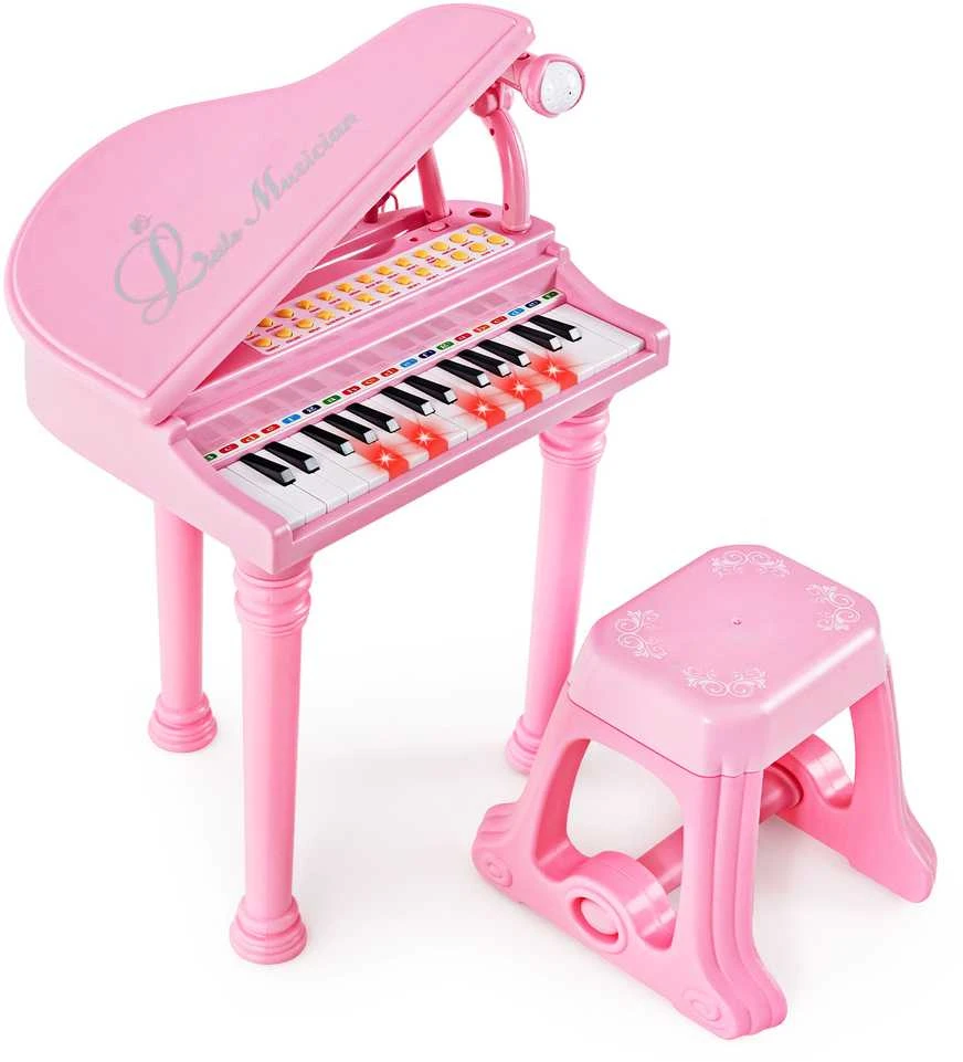 Promotions Vaikiškas pianino klaviatūra su kėdute ir mikrofonu, 35.6x30.5x54.6 cm, rožinė
