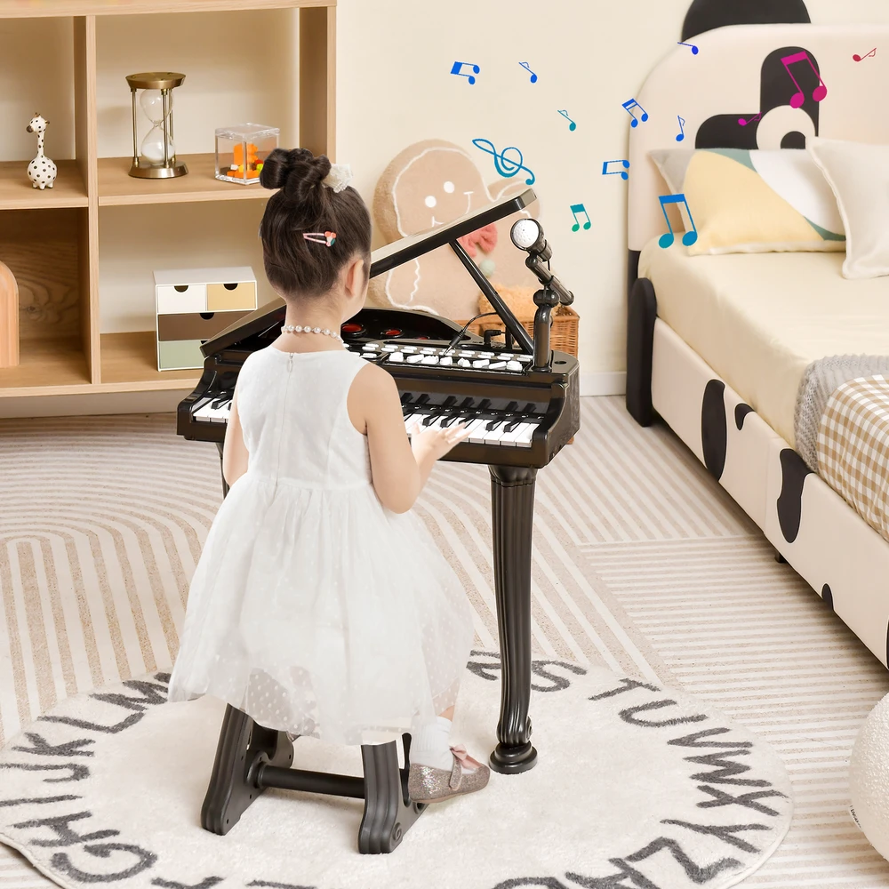 Promotions Vaikiškas pianino klaviatūros komplektas su kėdute ir mikrofonu, 37 klavišai, juodas