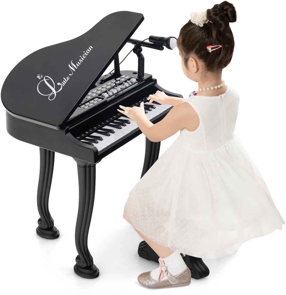Promotions Vaikiškas pianino klaviatūros komplektas su kėdute ir mikrofonu, 37 klavišai, juodas