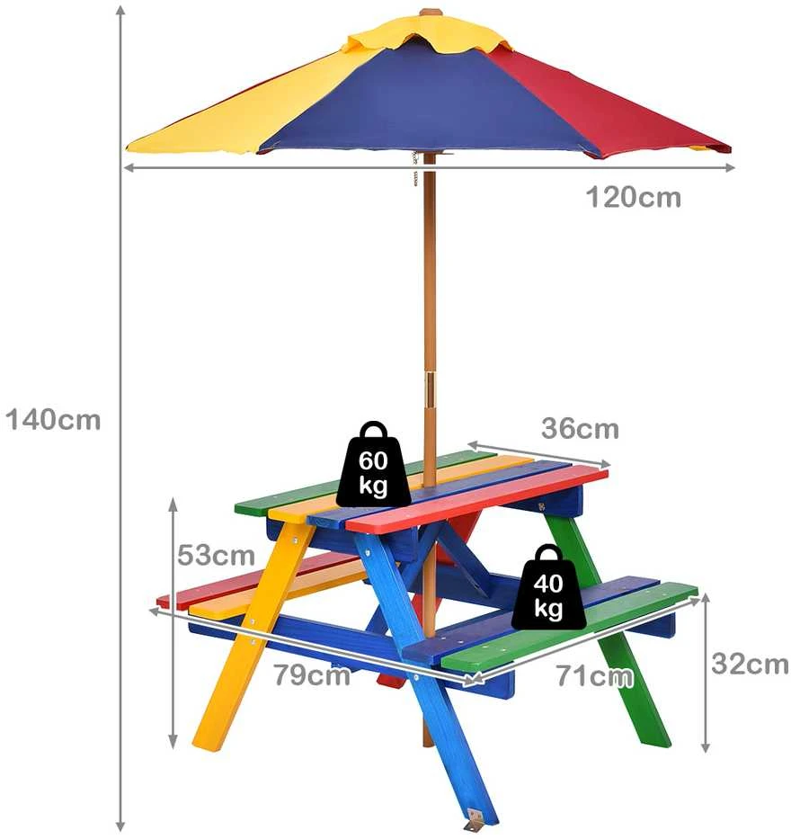 Promotions Vaikiškas pikniko stalas su kėdėmis, 89x79x50 cm, Riešutas