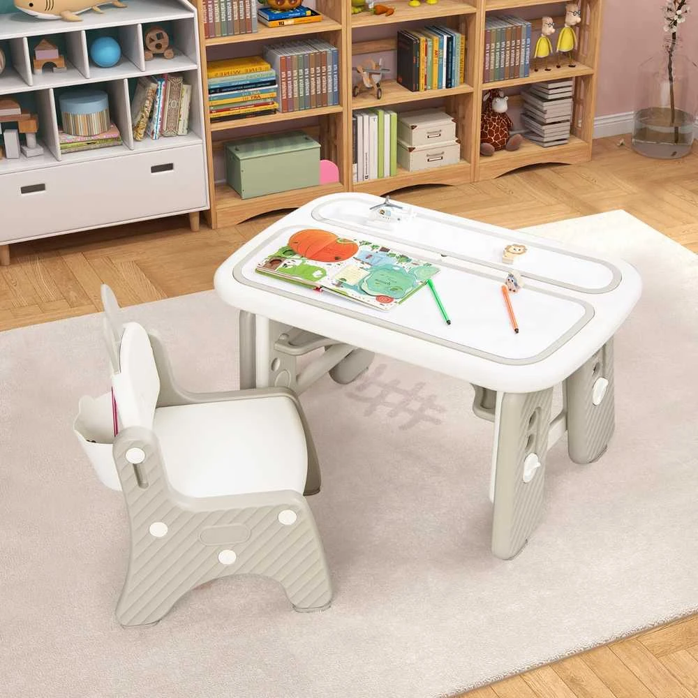 Promotions Vaikiškas stalas ir kėdžių komplektas, 80x49,5x44,5-54,6 cm, pilkas