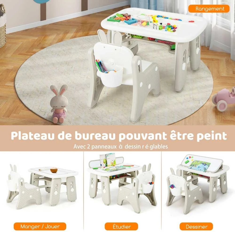 Promotions Vaikiškas stalas ir kėdžių komplektas, 80x49,5x44,5-54,6 cm, pilkas