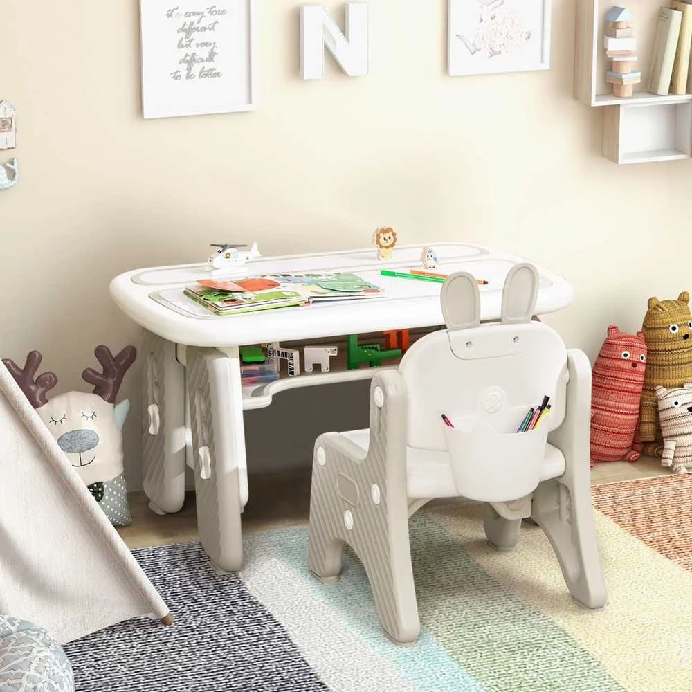 Promotions Vaikiškas stalas ir kėdžių komplektas, 80x49,5x44,5-54,6 cm, pilkas