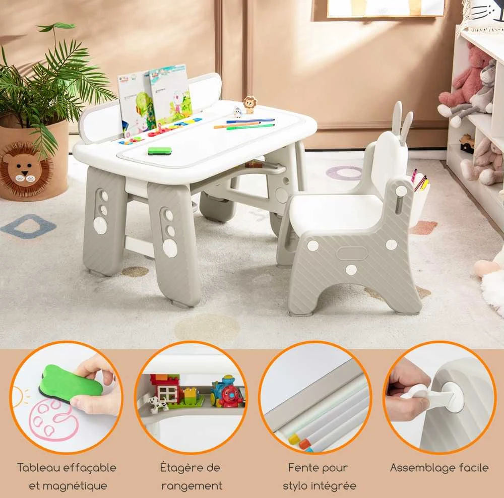 Promotions Vaikiškas stalas ir kėdžių komplektas, 80x49,5x44,5-54,6 cm, pilkas