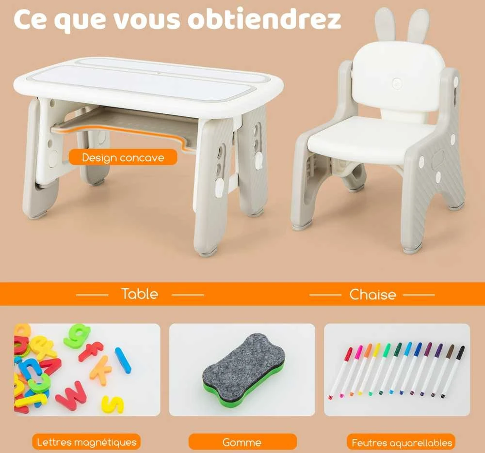 Promotions Vaikiškas stalas ir kėdžių komplektas, 80x49,5x44,5-54,6 cm, pilkas