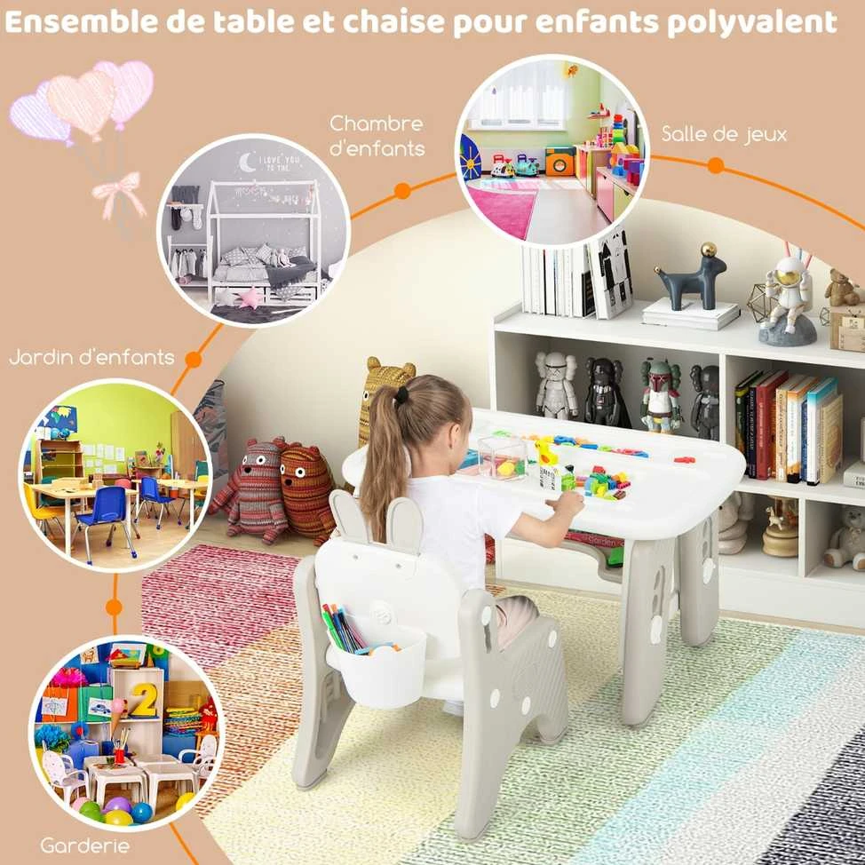 Promotions Vaikiškas stalas ir kėdžių komplektas, 80x49,5x44,5-54,6 cm, pilkas