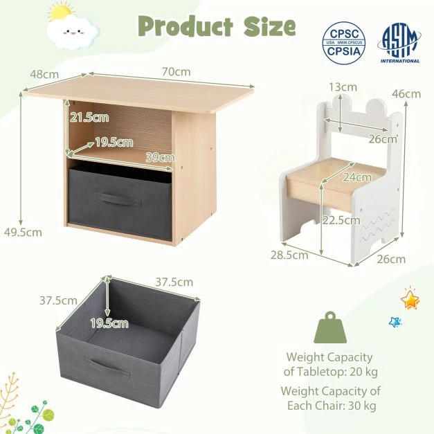 Promotions Vaikiškas stalas ir kėdžių rinkinys 3 vnt. 70x48x49,5 cm baltas