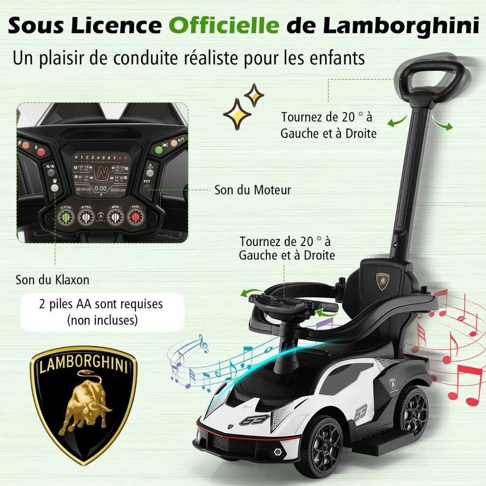 Promotions Vaikiškas stumdomas automobilis, licencijuotas Lamborghini, 86.4x39.4x90.2 cm, žalia balta