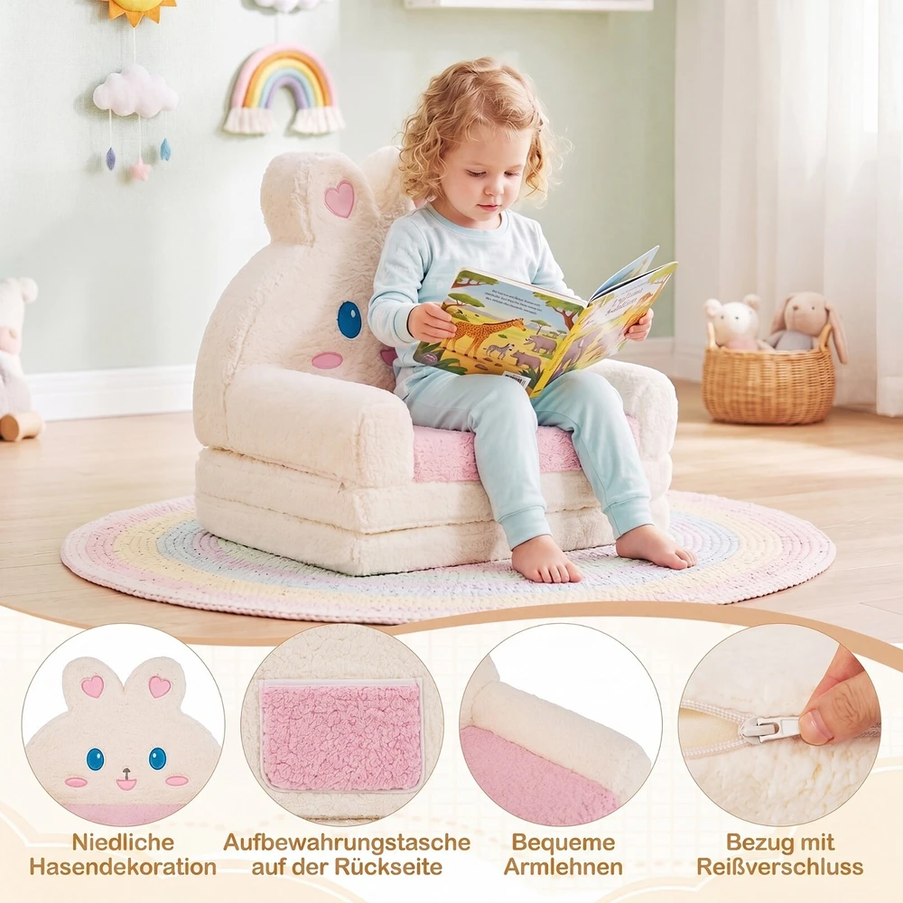 Promotions Vaikiškas sulankstomas sofa-lovos krėslas 57,2x44,5x54,6 cm rožinė/kreminė