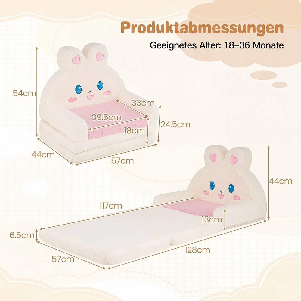 Promotions Vaikiškas sulankstomas sofa-lovos krėslas 57,2x44,5x54,6 cm rožinė/kreminė