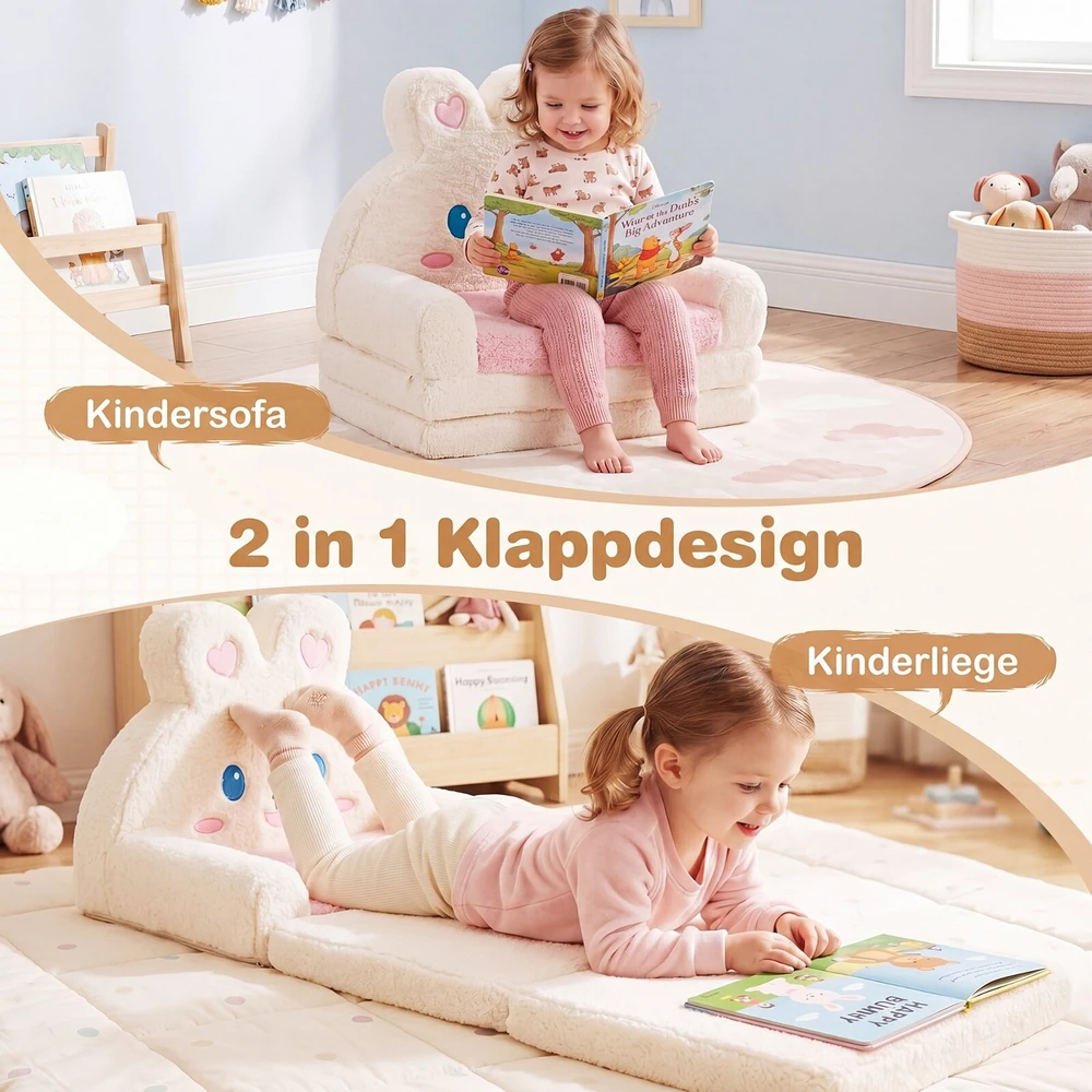 Promotions Vaikiškas sulankstomas sofa-lovos krėslas 57,2x44,5x54,6 cm rožinė/kreminė