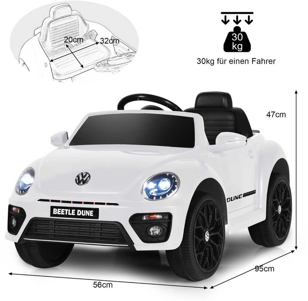 Promotions Vaikiškas važiuojamas automobilis, Volkswagen Beetle, 94x55.5x47 cm, baltas