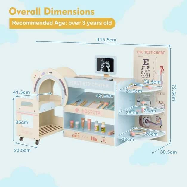 Promotions Vaikų gydytojo žaidimų rinkinys, 115.6x30.5x72.4 cm, mėlynas, medinis ligoninės vaidmenų žaislas