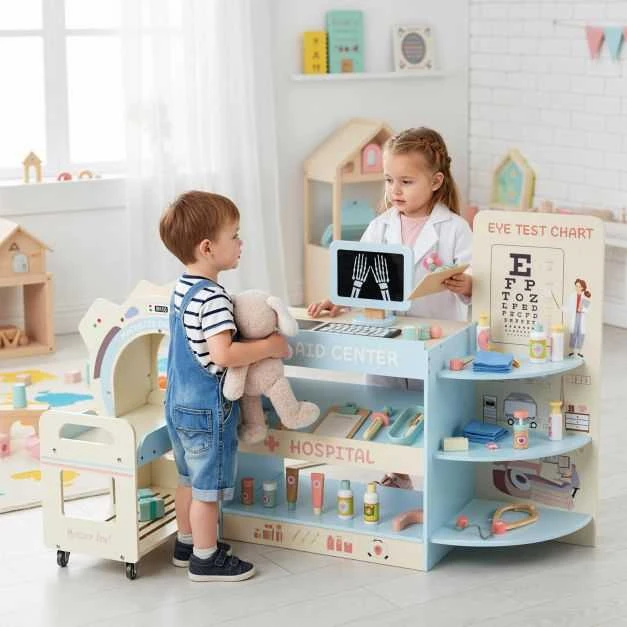 Promotions Vaikų gydytojo žaidimų rinkinys, 115.6x30.5x72.4 cm, mėlynas, medinis ligoninės vaidmenų žaislas