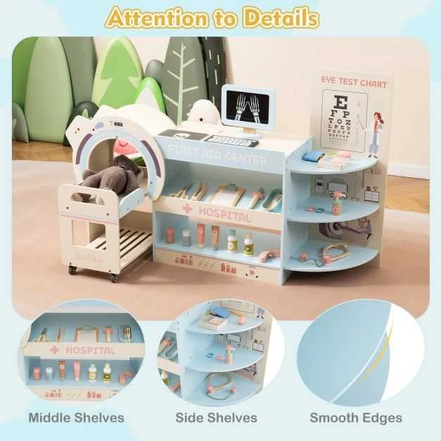 Promotions Vaikų gydytojo žaidimų rinkinys, 115.6x30.5x72.4 cm, mėlynas, medinis ligoninės vaidmenų žaislas