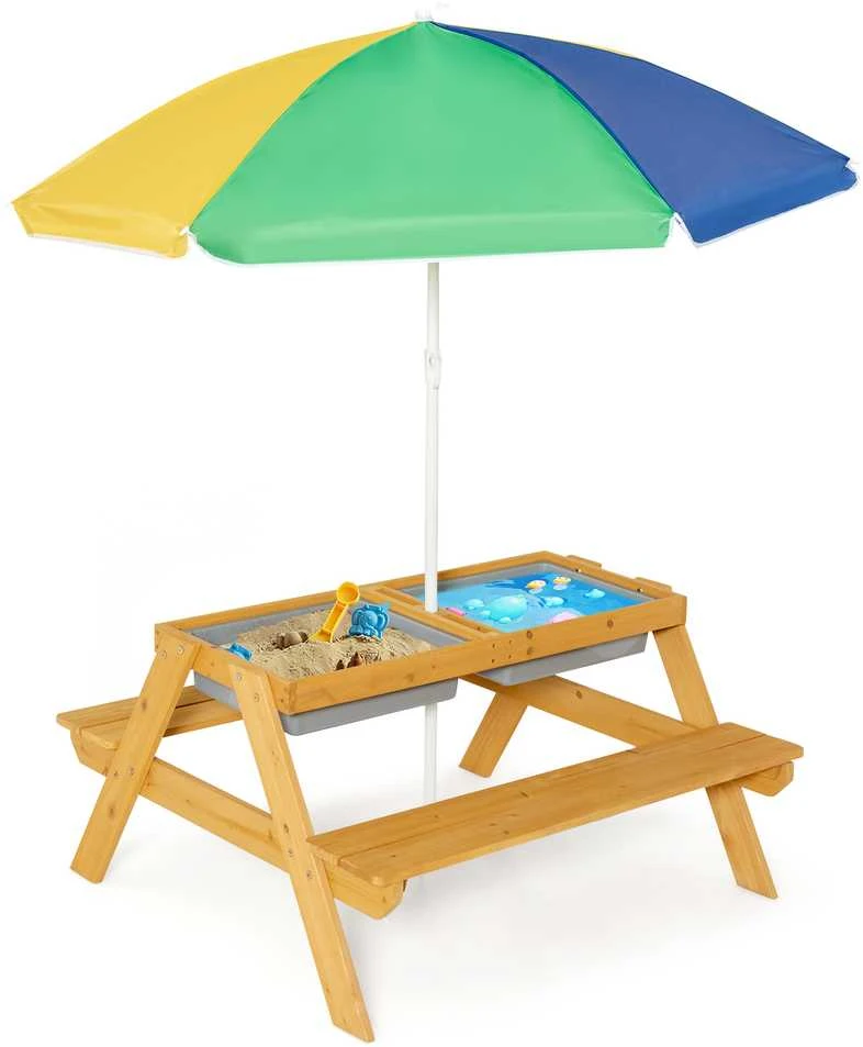 Promotions Vaikų lauko pikniko vandens ir smėlio stalas, 92,7x86,4x49,5 cm, natūrali mėlyna žalia geltona