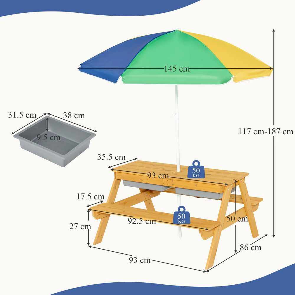 Promotions Vaikų lauko pikniko vandens ir smėlio stalas, 92,7x86,4x49,5 cm, natūrali mėlyna žalia geltona