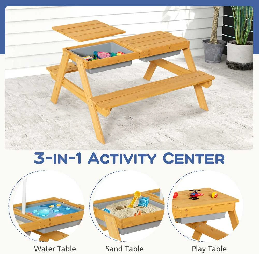 Promotions Vaikų lauko pikniko vandens ir smėlio stalas, 92,7x86,4x49,5 cm, natūrali mėlyna žalia geltona