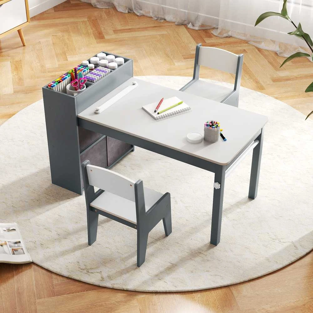 Promotions Vaikų meno stalo ir kėdžių komplektas, 100.3x50.8x58.4 cm, pilka balta