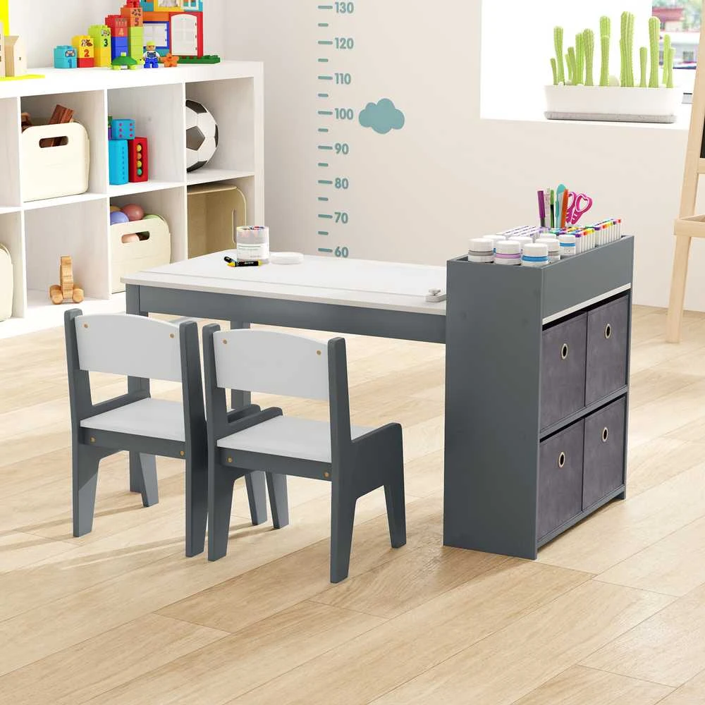 Promotions Vaikų meno stalo ir kėdžių komplektas, 100.3x50.8x58.4 cm, pilka balta