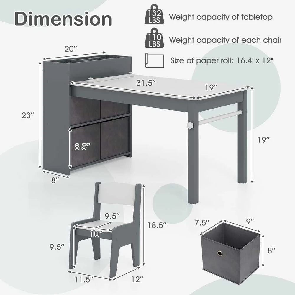 Promotions Vaikų meno stalo ir kėdžių komplektas, 100.3x50.8x58.4 cm, pilka balta