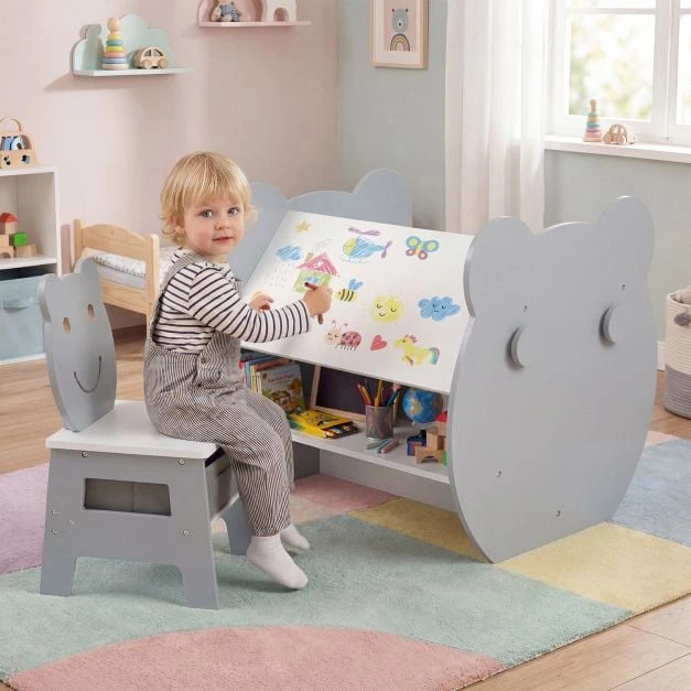 Promotions Vaikų menų stalas ir kėdžių komplektas 3-in-1 pilkas