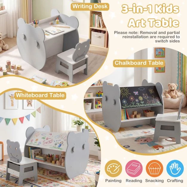 Promotions Vaikų menų stalas ir kėdžių komplektas 3-in-1 pilkas