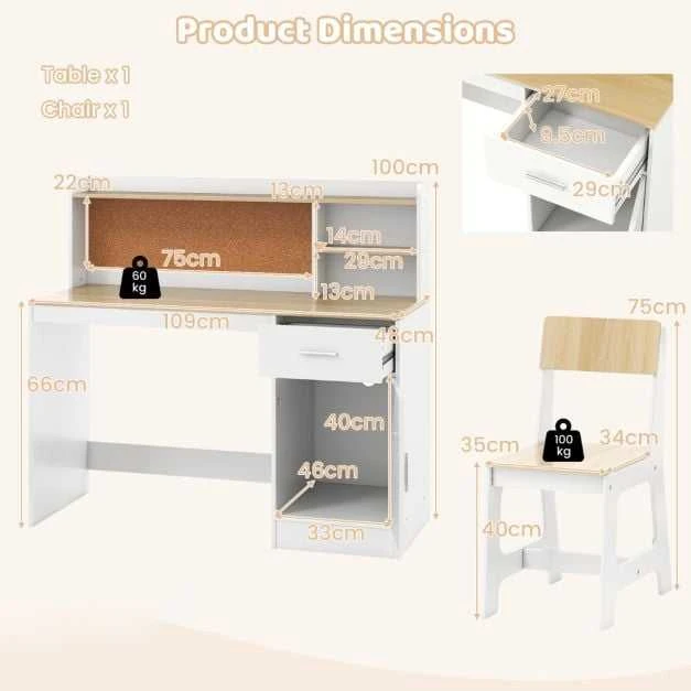 Promotions Vaikų mokymosi stalas ir kėdžių komplektas, natūralus