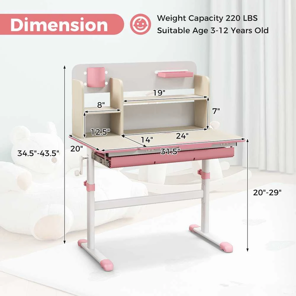 Promotions Vaikų mokymosi stalas, reguliuojamo aukščio, 80x51x87,6-110,5 cm, rožinis