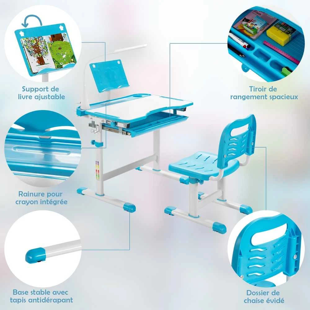Promotions Vaikų mokymosi stalo ir kėdės rinkinys, 71.1x52.1x52.1-78.7 cm, mėlynas