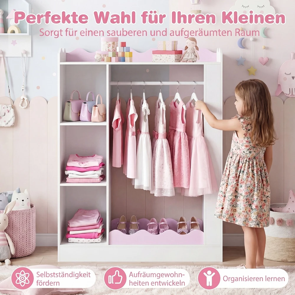 Promotions Vaikų persirengimo daiktų laikymo spintelė su veidrodžiais 87,6x35,6x118,1 cm rožinė/balta