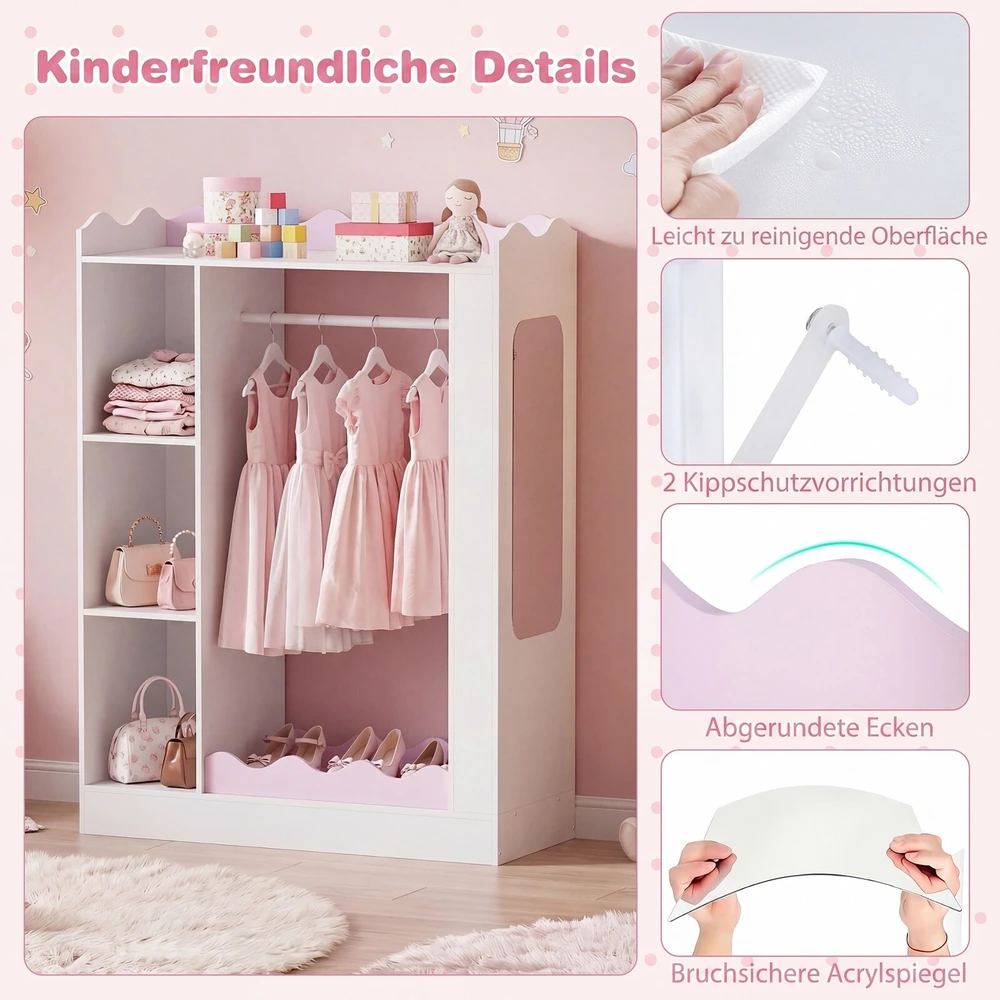Promotions Vaikų persirengimo daiktų laikymo spintelė su veidrodžiais 87,6x35,6x118,1 cm rožinė/balta