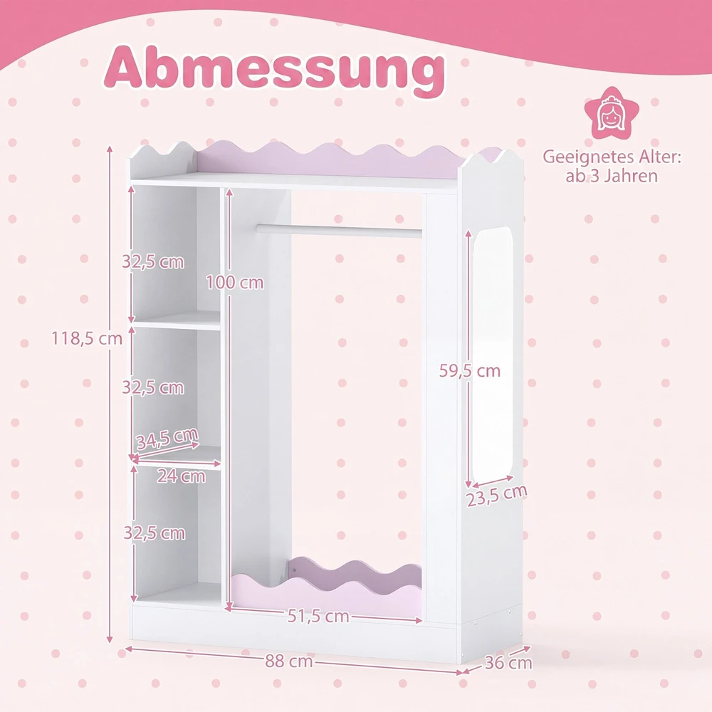 Promotions Vaikų persirengimo daiktų laikymo spintelė su veidrodžiais 87,6x35,6x118,1 cm rožinė/balta